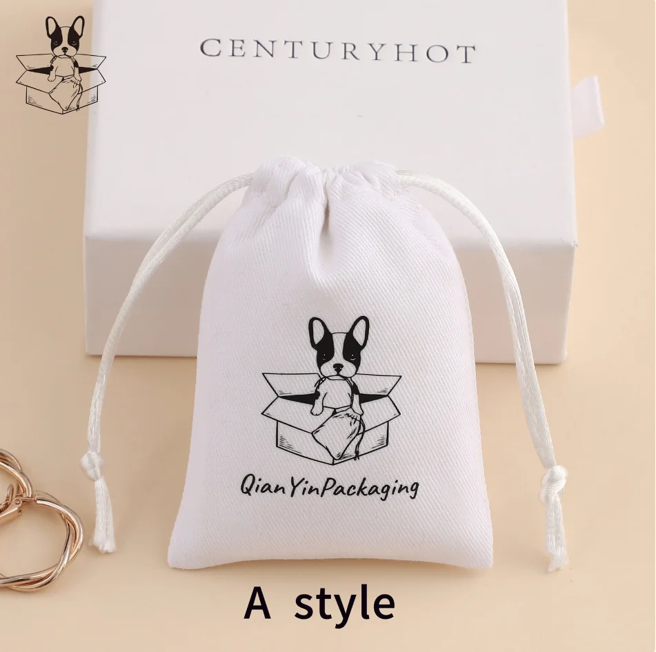 50White twill cotton drawstring bag personalize logo custom dust pouch jewelry packaging pouch printing wholesale packaging prod