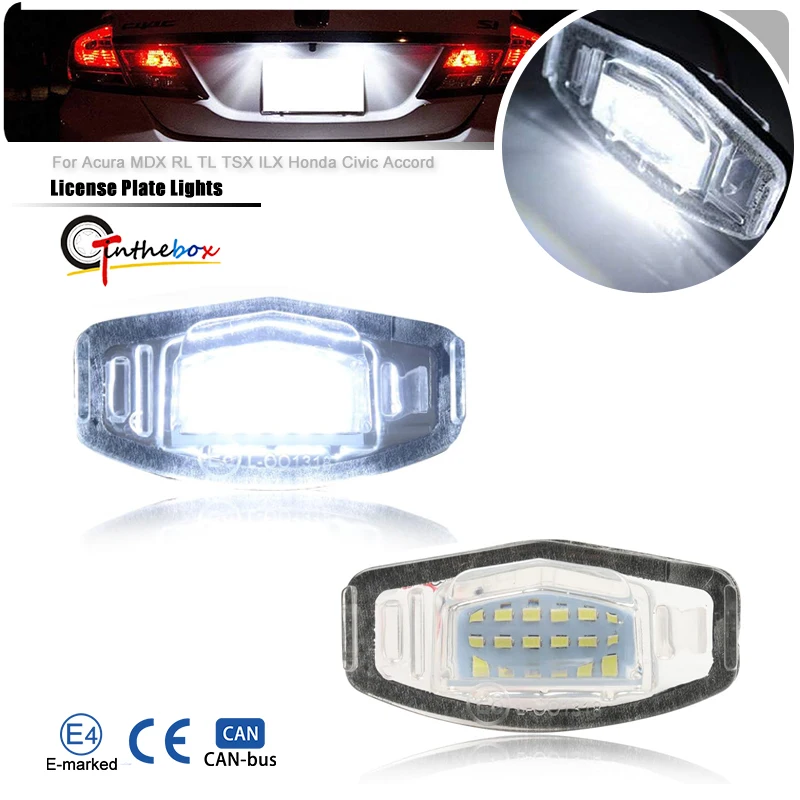 2pcs 18 SMD White LED Number License Plate Lamp For Acura RL TSX RDX Honda Civic Accord City 4D Legend LED Light Bulb