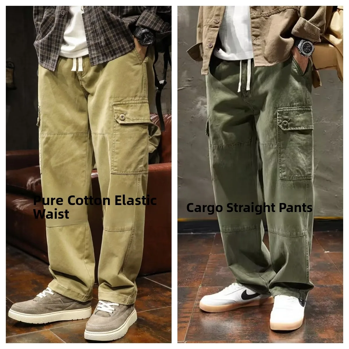 

American Sle Casual Cotton Work Trousers Men's Spring Autumn Loose Straight Leg Wide Leg Pants Youth Sport All Seasons