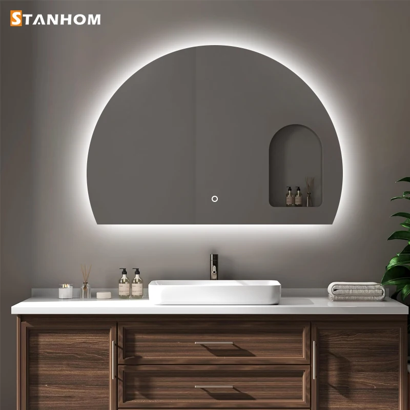 Large Decoration Bathroom Half Round Moon Mirror With LED Light