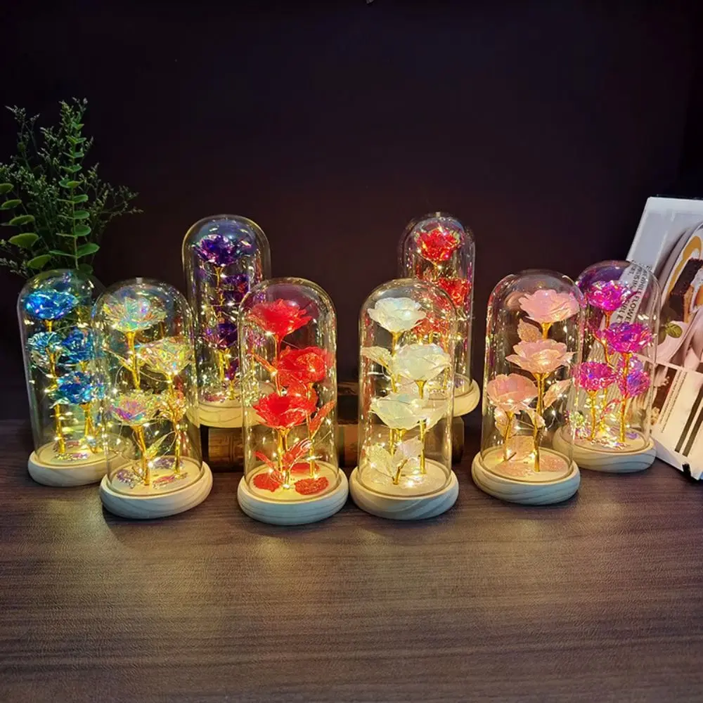 Romantic Artificial Rose Light Luminous with Acrylic Cover Light Up Rose Decorative Simulation LED Flower Light Wedding Decor