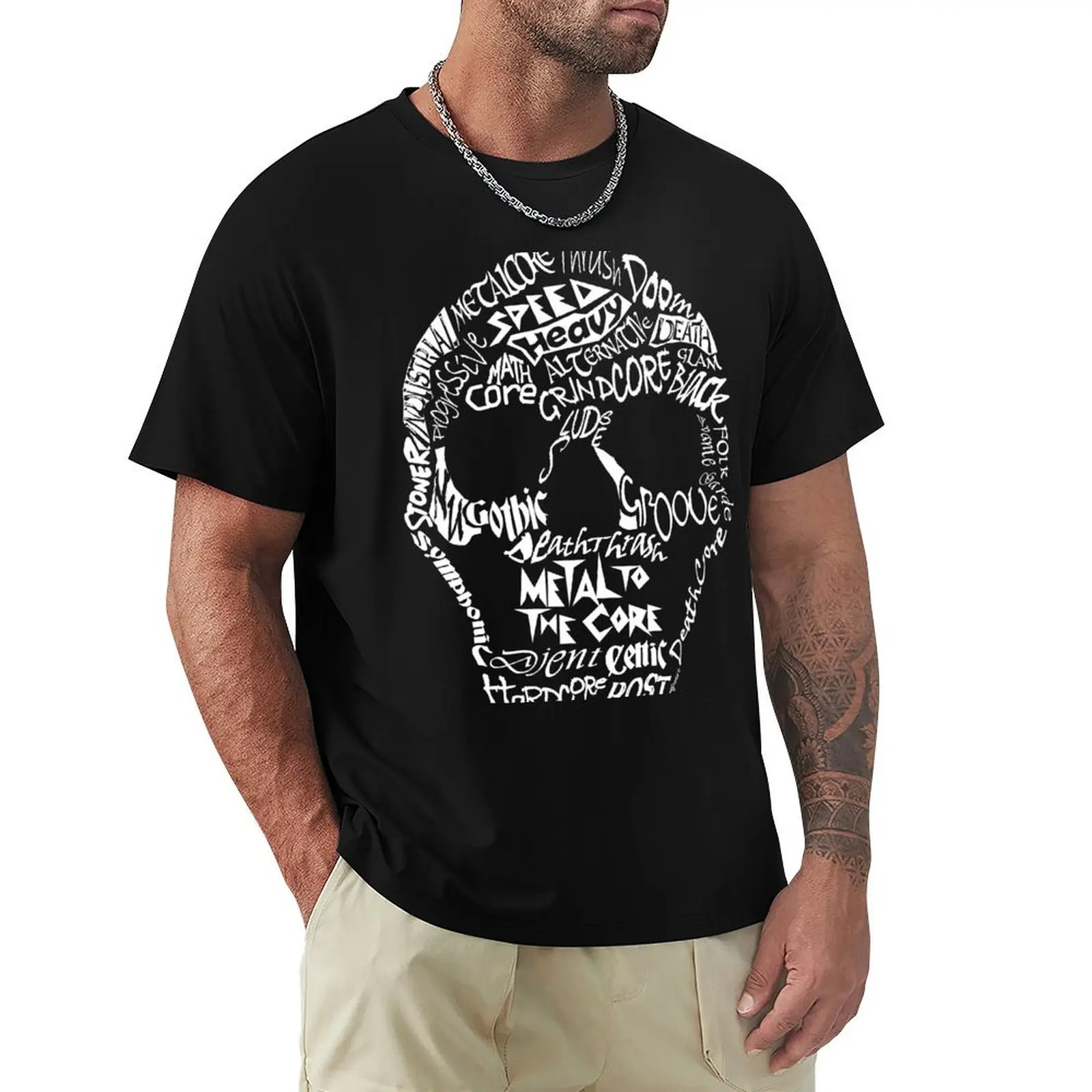 Metal to the Core Skull Design T-Shirt Non-Shrink Basic Cotton T-Shirt