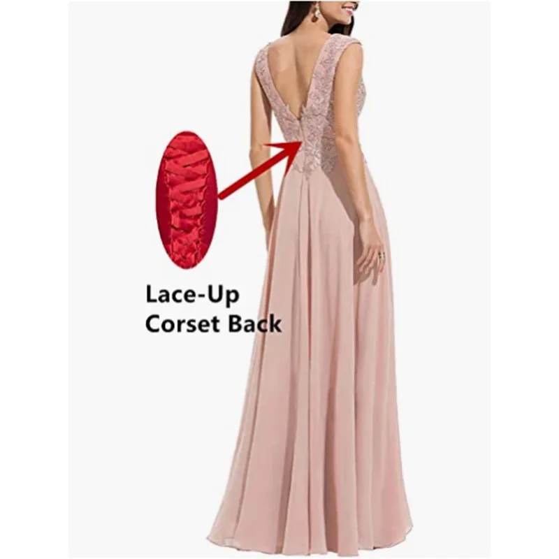 Avondjurken voor dames, off-shoulder chiffon feestjurk, a-lijn vestidos, jurken met veters aan de achterkant