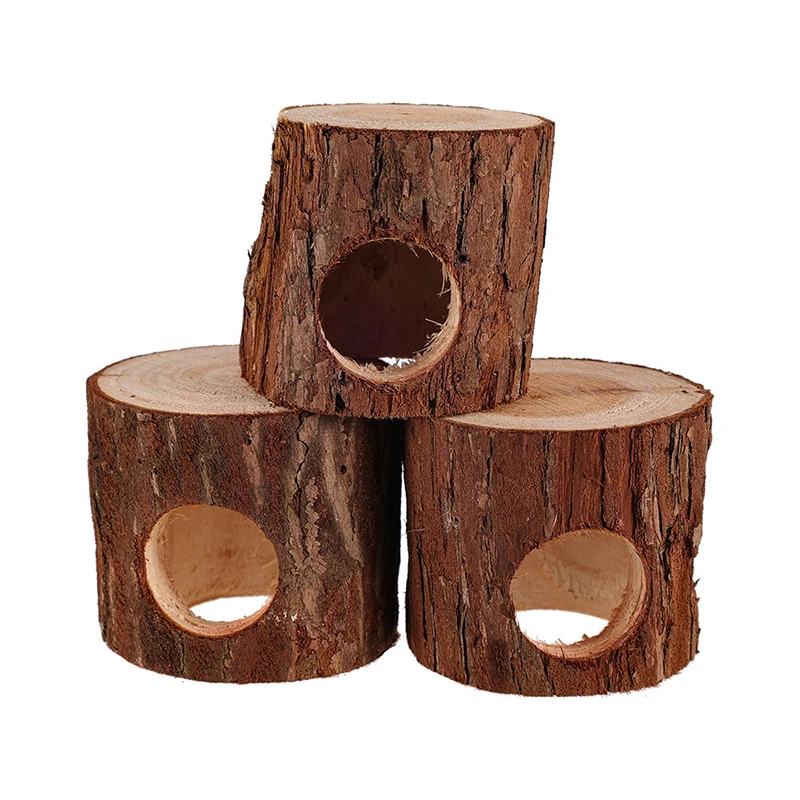 Hamster Natural Wooden Tunnels Tubes Bite-resistant Hideout Tunnel Molar Toy For Small Pet Toy Forest Hollow Tree Trunk