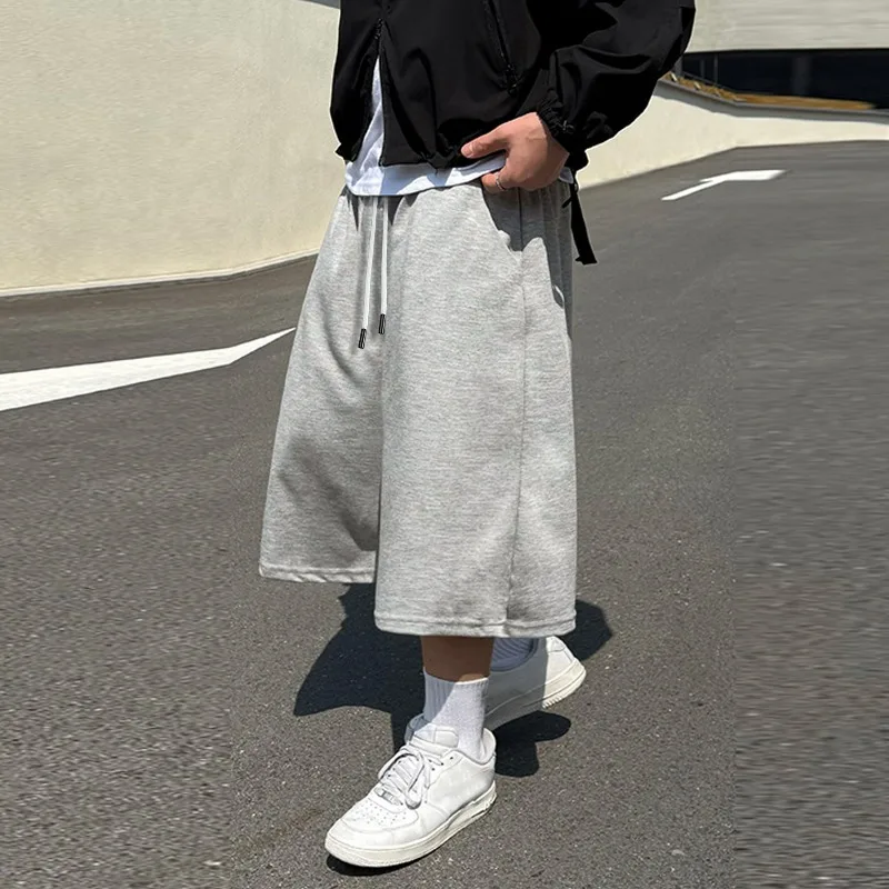 KIDWHXR Men Shorts Summer Outdoor Sport Loose Striaght Man Shorts Streetwear Comfortable Solid Drawstring Male Casual Shorts