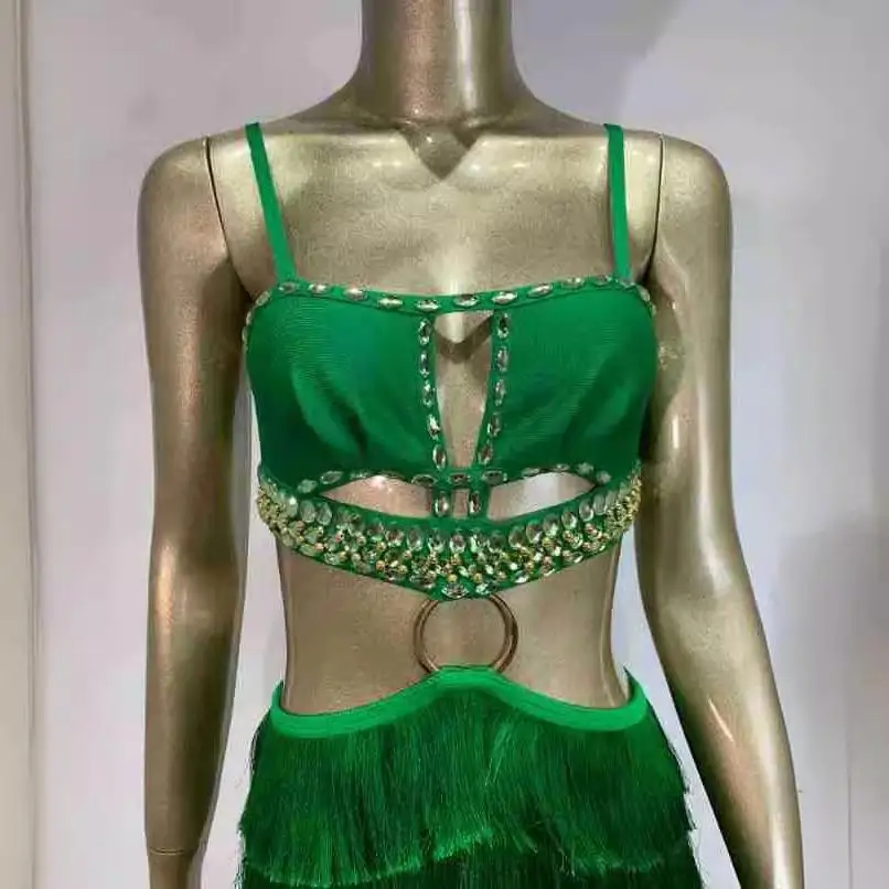 กระโปรงทรงเอวสูงแบบรัดรูป แต่งพู่ห้อย ตัดเย็บแบบไร้ตะเข็บ คอเหลี่ยม สำหรับฤดูร้อน