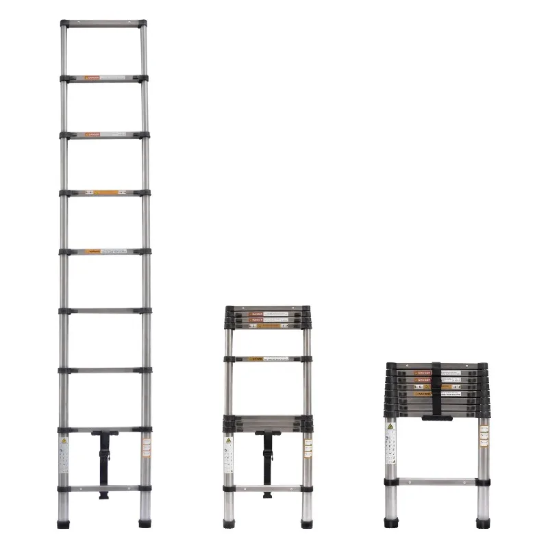 

【Brand new】Telescopic Ladder 2.6M-5M Steel Extendable with -Slip Feet EN131 Certified Collapsible for Attic Roof Multi-Purpose