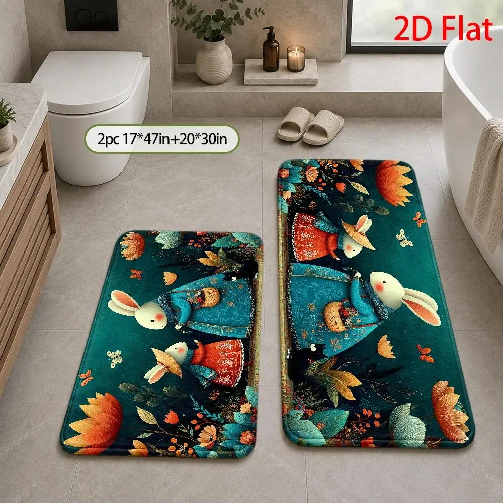 Decorative Bunny Flower Mat Rug for Bathroom Kitchen Hallway Spring Decor Anti-Fatigue Washable Cute Garden Mats Slippers