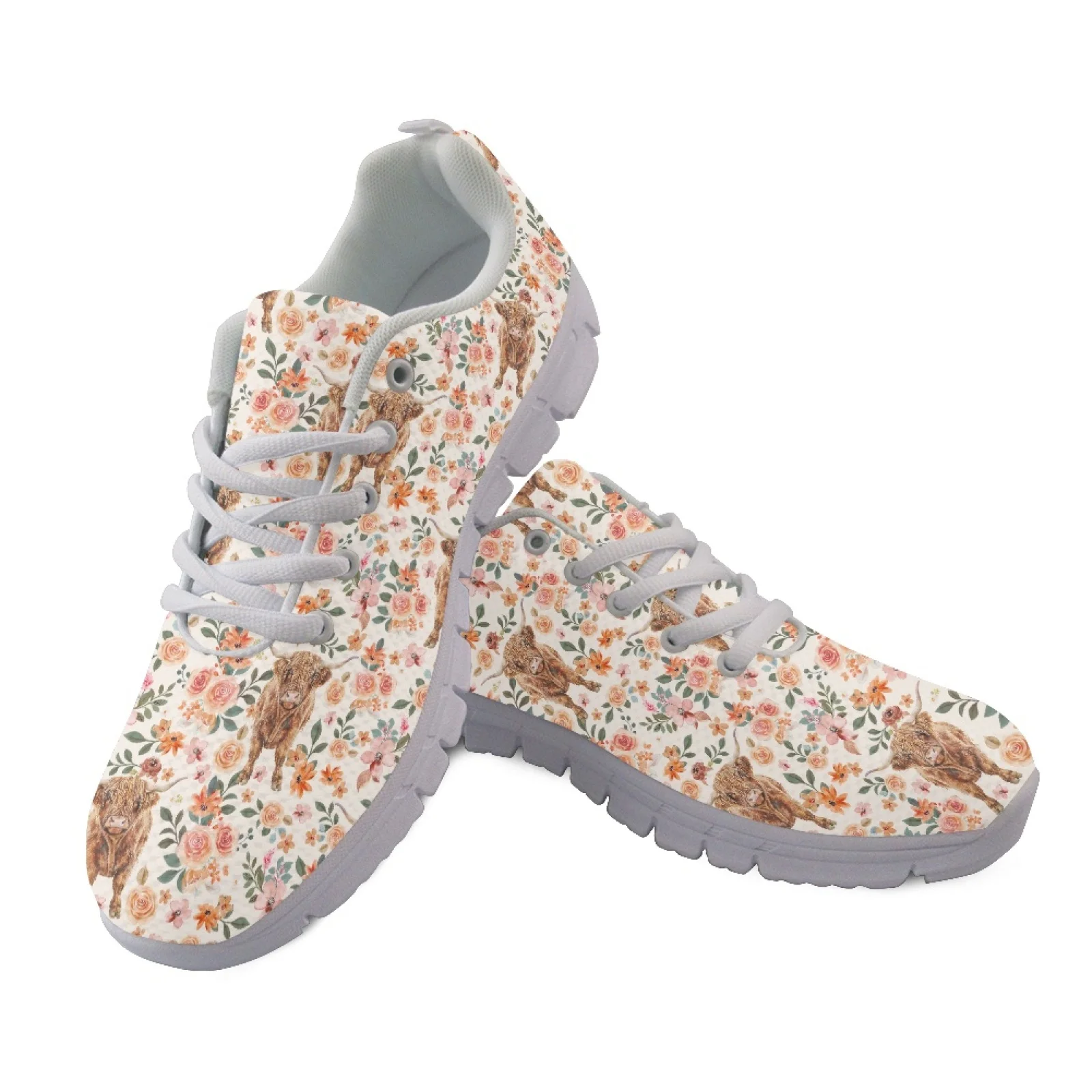 Coloranimal Little Cow Flowers Athletic Sneaker Mesh & EVA Sole Athletic Trainers Breathable Fitness Shoes for Women