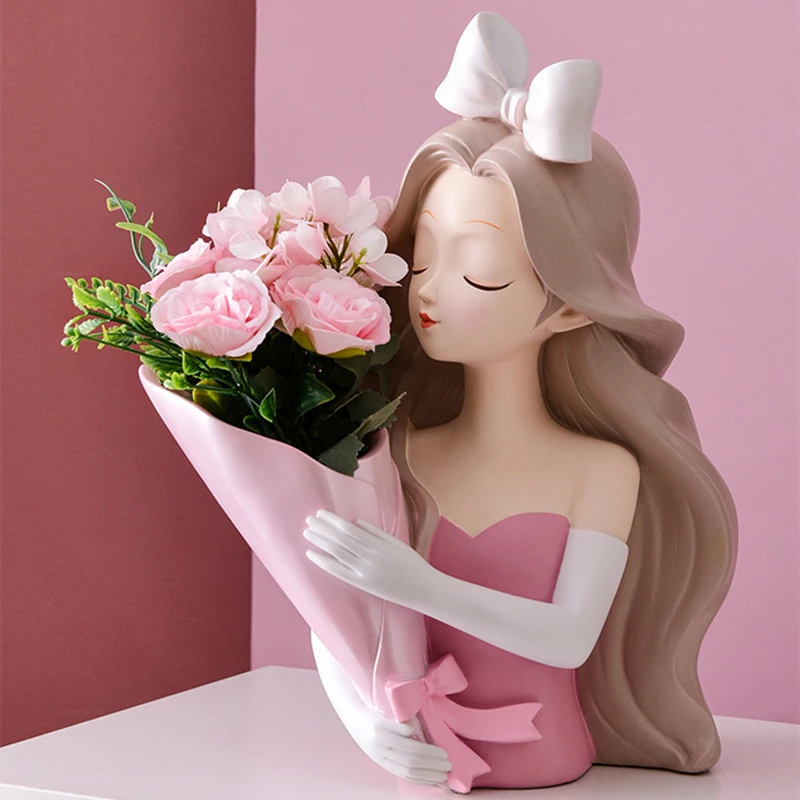 

Girl Statue Home Decor Creative Vase Resin Model Storage Tray Decoration Living Room Flower Vases Craft Living Room Decoration