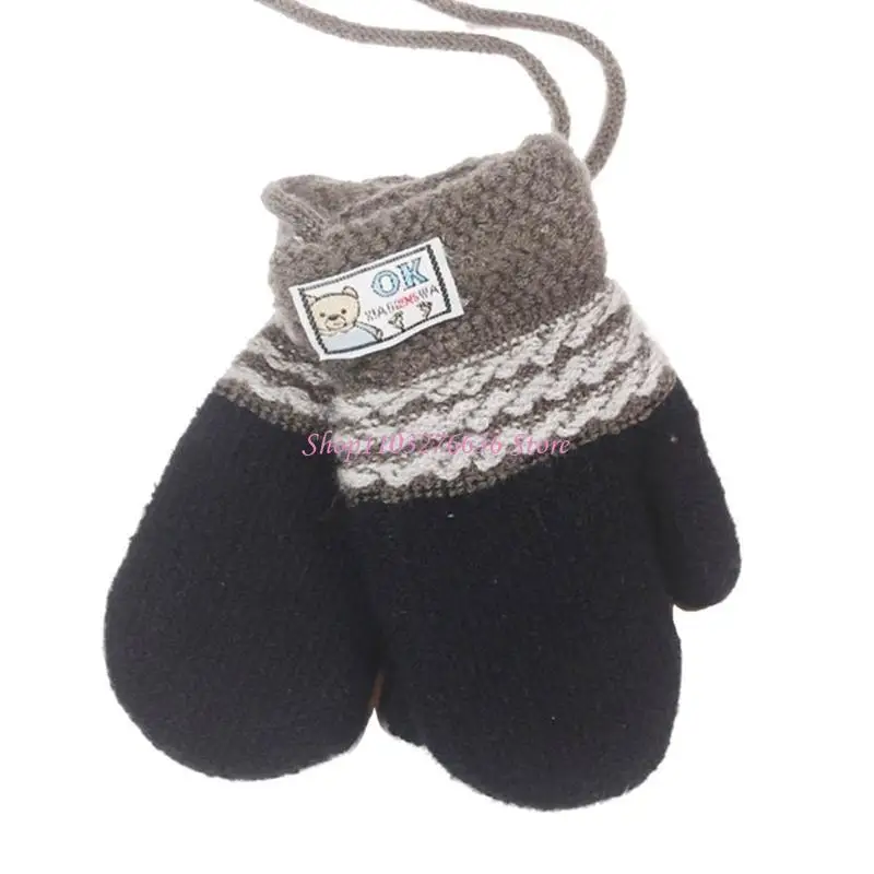 

R6FD Baby Knitted Mittens Toddler Outdoor Gloves with Long Rope for 1-3 Years Old
