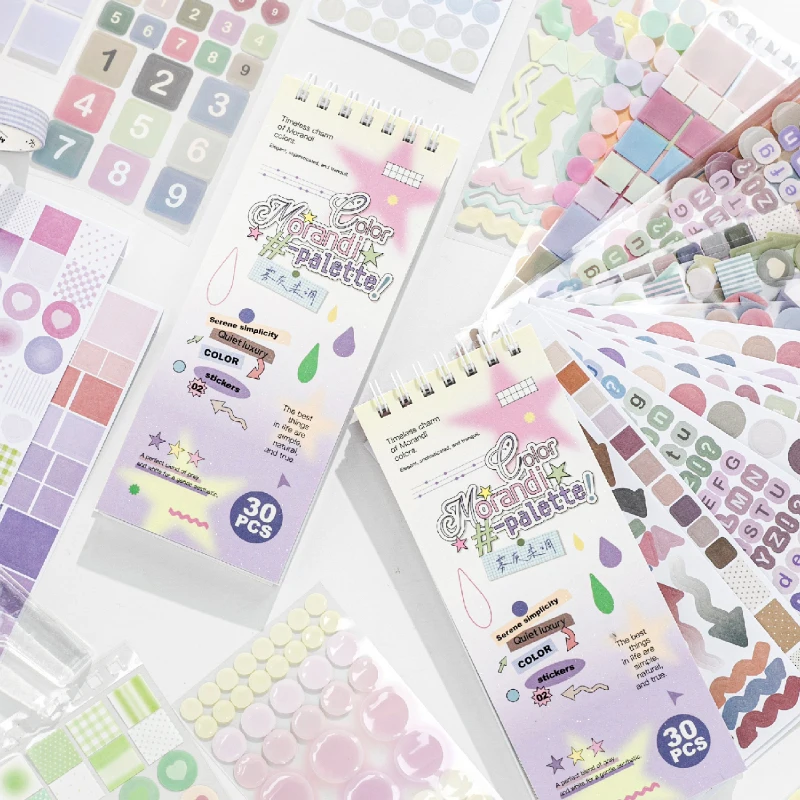 30 pcs Colorist's Notes Series Coil Sticker Book Basic Material Pattern Stickers DIY Scrapbooking Phone Case Collage Decoration