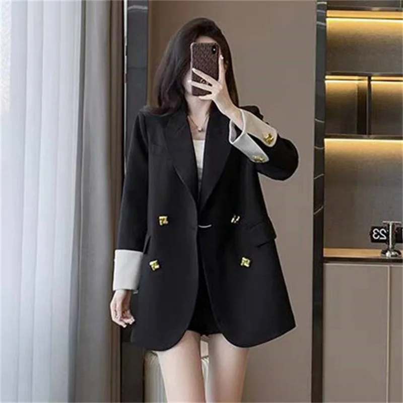 

New plus Size Color Block Suit Jacket Women's Loose Casual Shape Slimming Large Size Western Style Spring Autumn Fashion