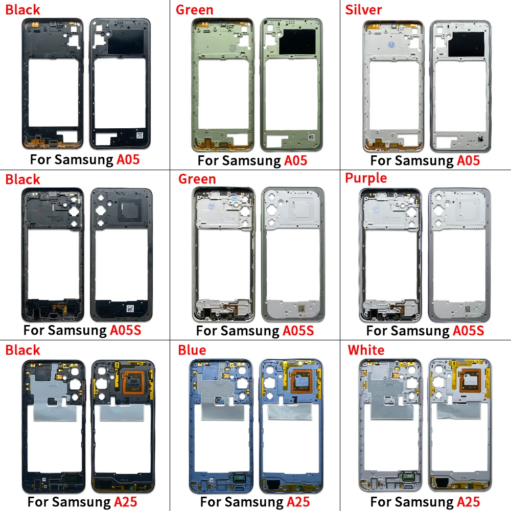 For Samsung A05 A05S A25 Middle Frame Housing Case Cover Shell Middle Frame Bezel Middle Plate Side button