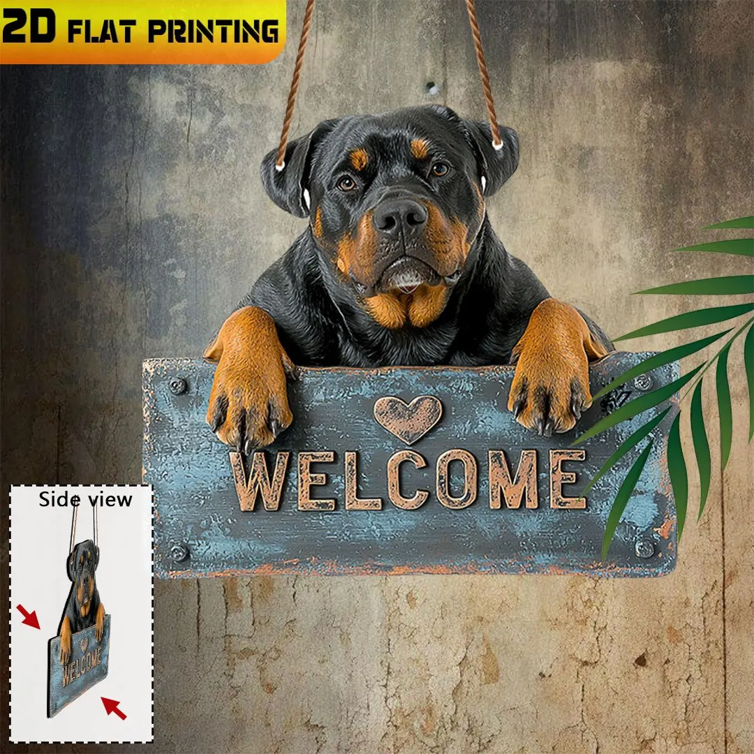 2D Flat,Wooden Plaque, Outdoor Wall Decoration, Rottweiler Welcome Sign,Porch Decoration,Housewarming Gift, Gift for Dog Lovers