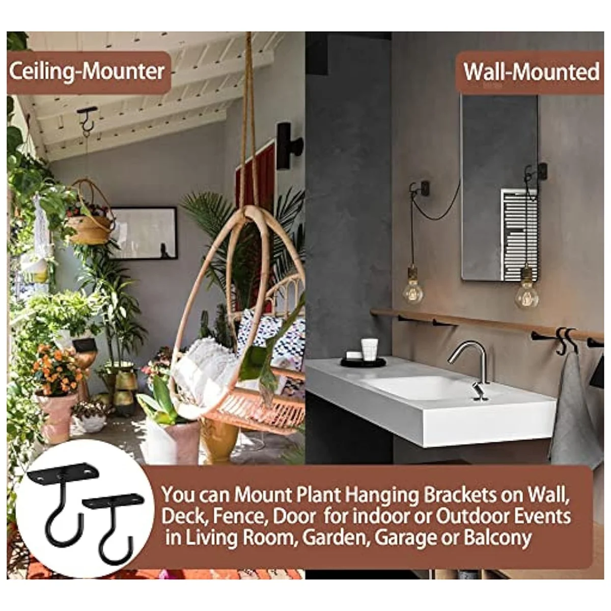 Ceiling Hooks for Hanging Plant,Wall Hook for Planters, Flower Basket, Wind Chimes, Lanterns, Lights, Bird