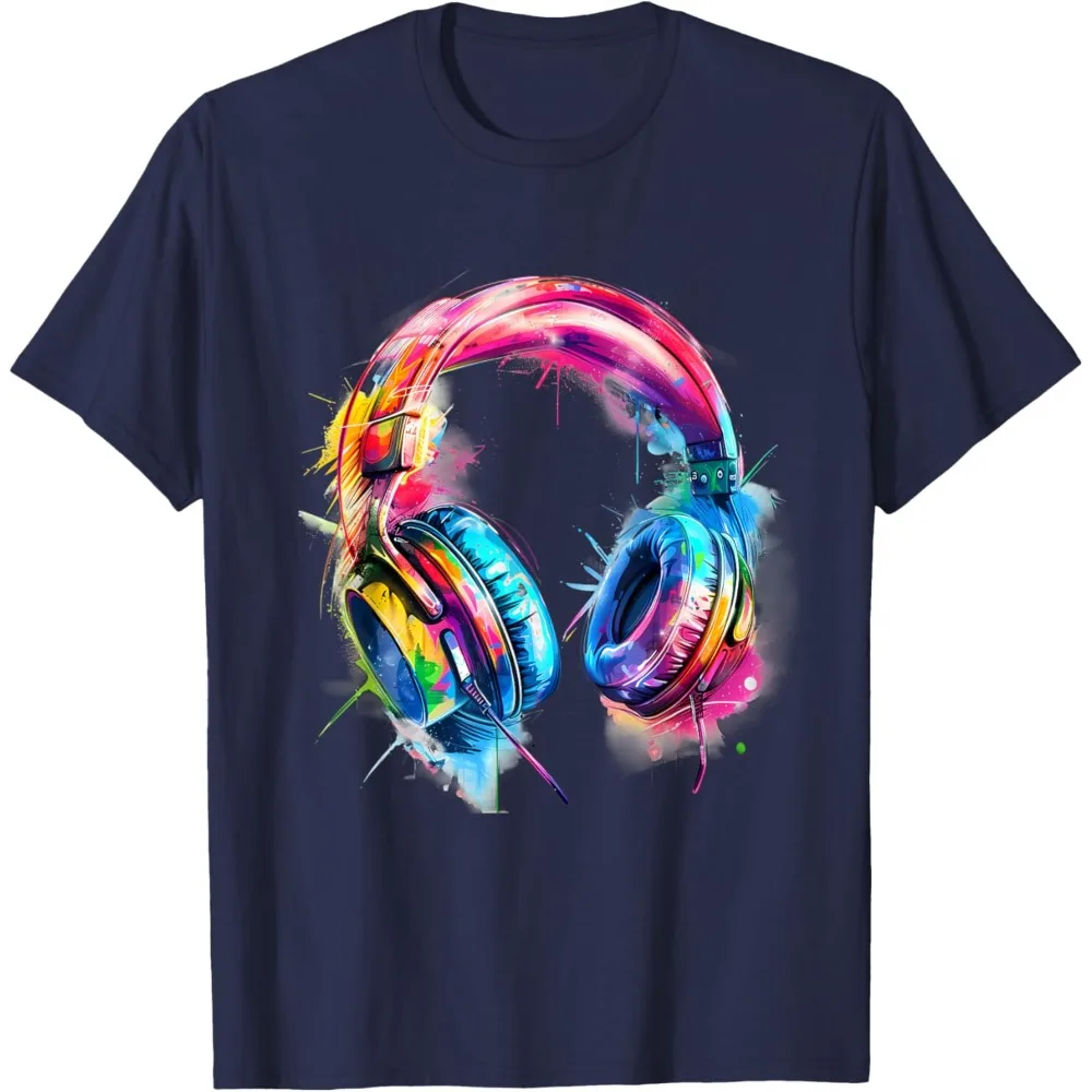 Headphones Music DJ Colourful Music Headphones Music Lover T-Shirt Men Clothing Funny T Shirt