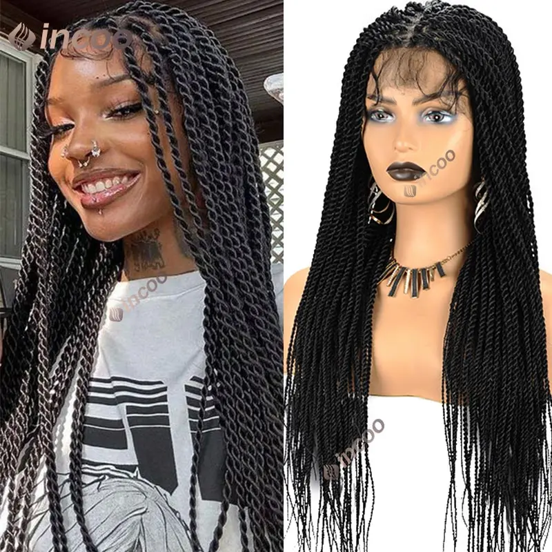 Senegalese Twist Braided Wigs For Black Women Synthetic Goddess Box Full Lace Braiding Wig Lace Frontal Braids Faux Locs Wigs