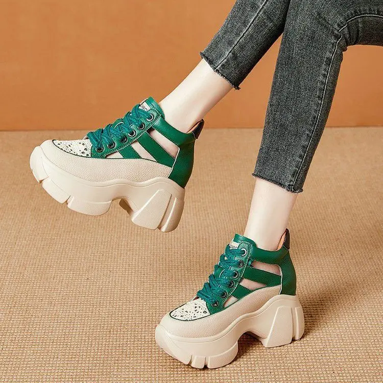 Hollow Summer Sandals Wedge Heels Leather Sneakers Women High Platform Beach Gothic Punk Casual Breathable Walking Slippers