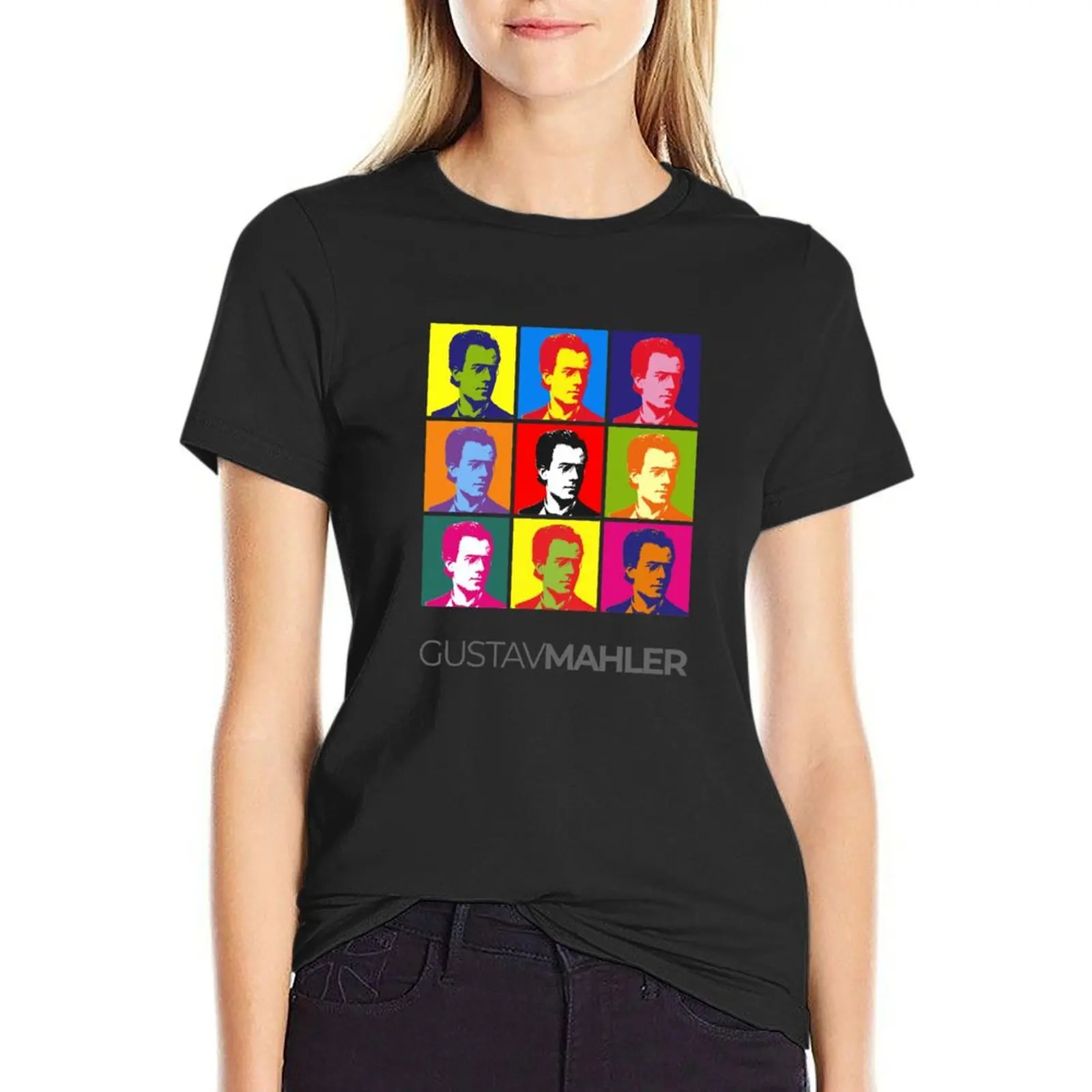 Gustav Mahler pop-art portrait poster T-Shirt oversized shirts graphic tees summer top Blouse Women t-shirts