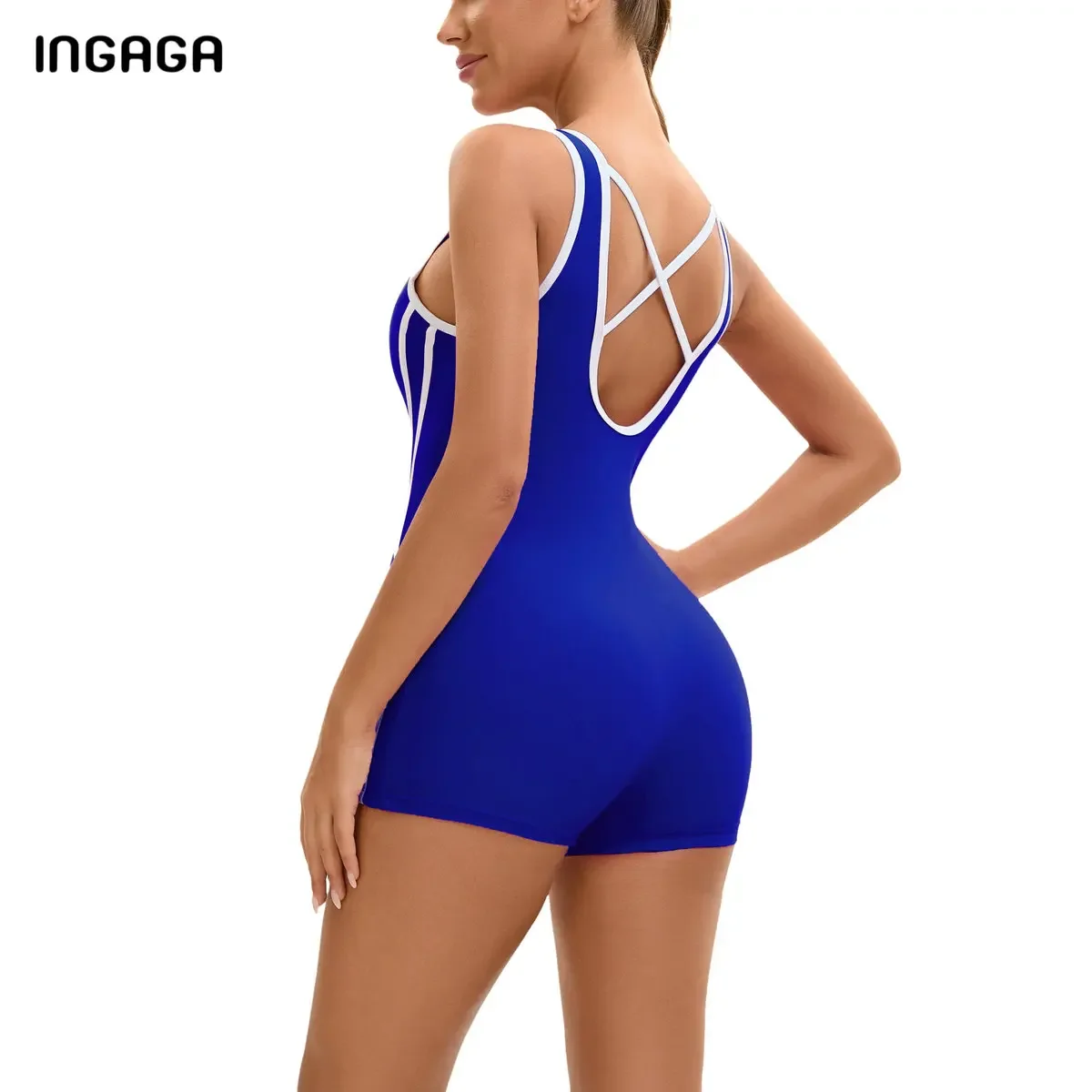 

Athletic One Piece Swimsuits for Women Zipper Up Bathing Suits Modest Boyleg Swimwear