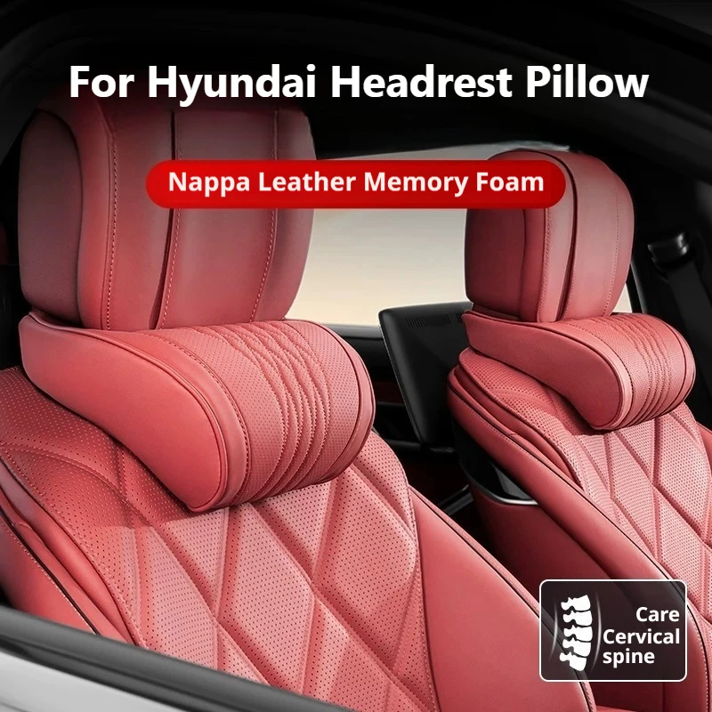 Car Neck Pillow Nappa Leather Latex For Hyundai Tucson Elantra Creta Santa Fe Palisade Kona Venue I20 Accent Ergonomic Support