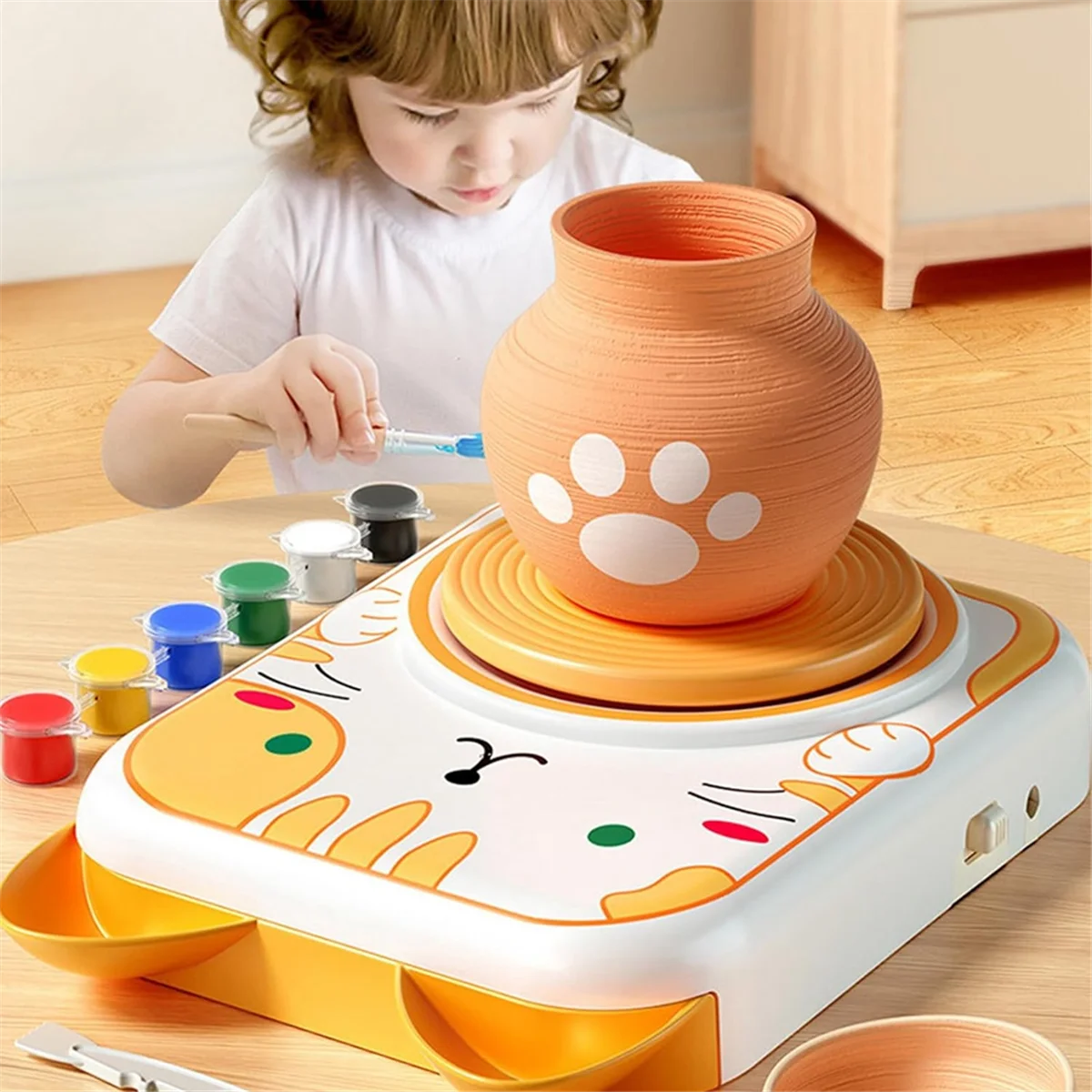 Ruota in ceramica per bambini-strumenti per scolpire l'argilla e Kit di pittura, Kit fai da te per principianti, confezione da 6 argilla da modellare, Kit di artigianato