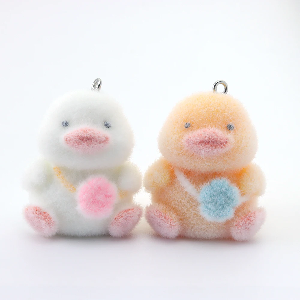 10pcs 3D Flocking Resin Duck Charms Cute Animal Plush Dolls Pendant for Necklace Keychain Earring DIY Making Jewelry Accessories