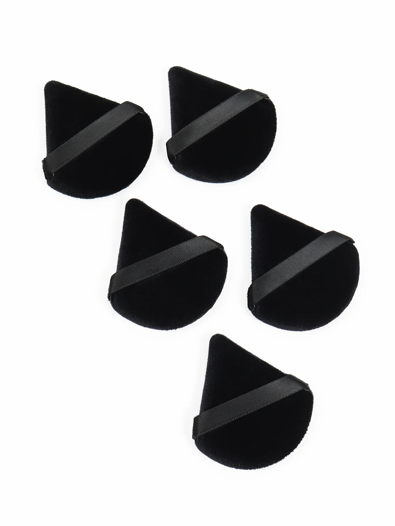 Triangle 10Pcs Velour Powder Puff Set Black Makeup Sponges for Loose Powder Flocked Face Puffs for Setting Finishing Soft Non PC