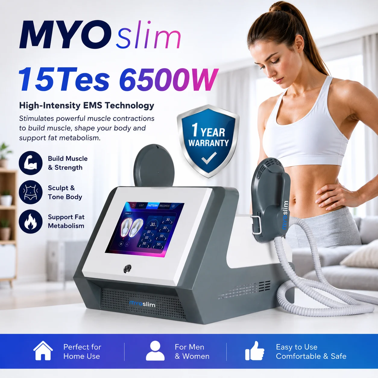 Professional EMS Body Sculpt Machine 6500W 15Tes MYOslim Muscle Stimulation Beauty Equipment for Waist Hip Abdomen Body Shaping