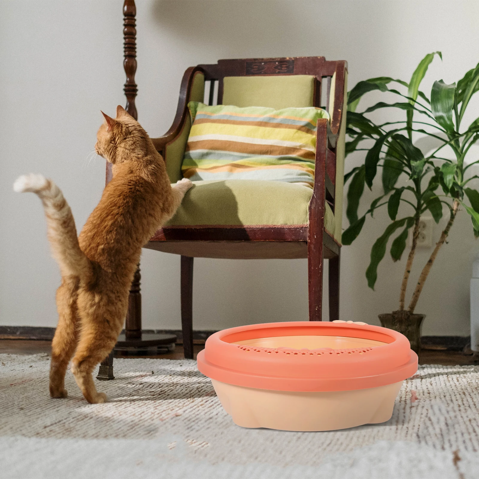 

1 set Cat Litter Box Semi-Enclosed Large Capacity Spill Prevention High Side For Kitten Household Pet Toilet Open Type