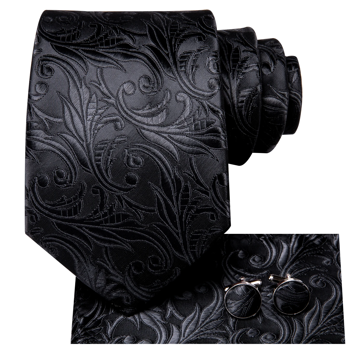 Hi-Tie Black Floral Paisley Silk Business Tie per uomo Handky Cufflink Set elegante cravatta da uomo Fashion Designer Business Party