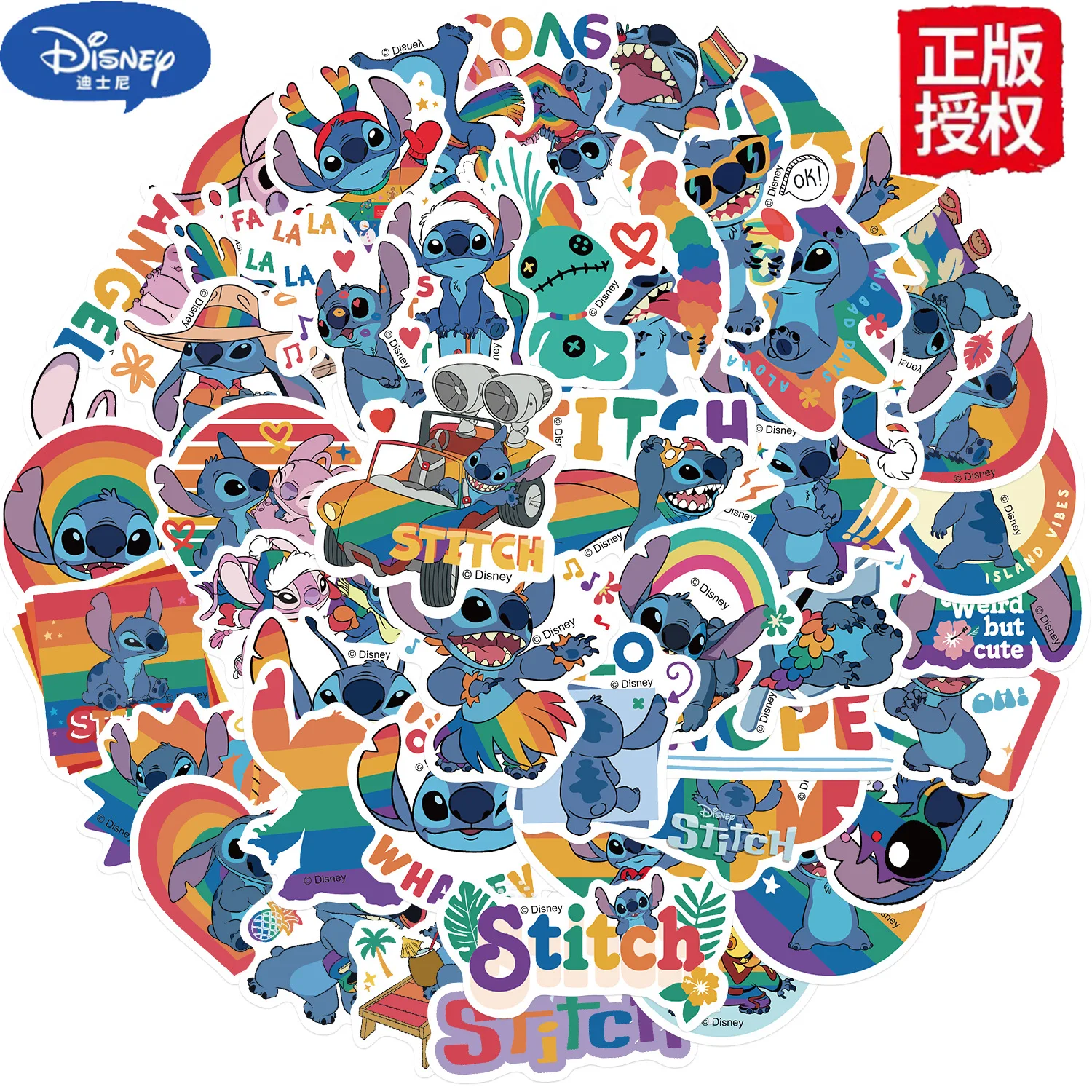 50 Uds. De pegatinas de punto de arcoíris de Disney, monopatín, portátil, equipaje, dibujos animados, pegatina impermeable DIY, juguete para niños