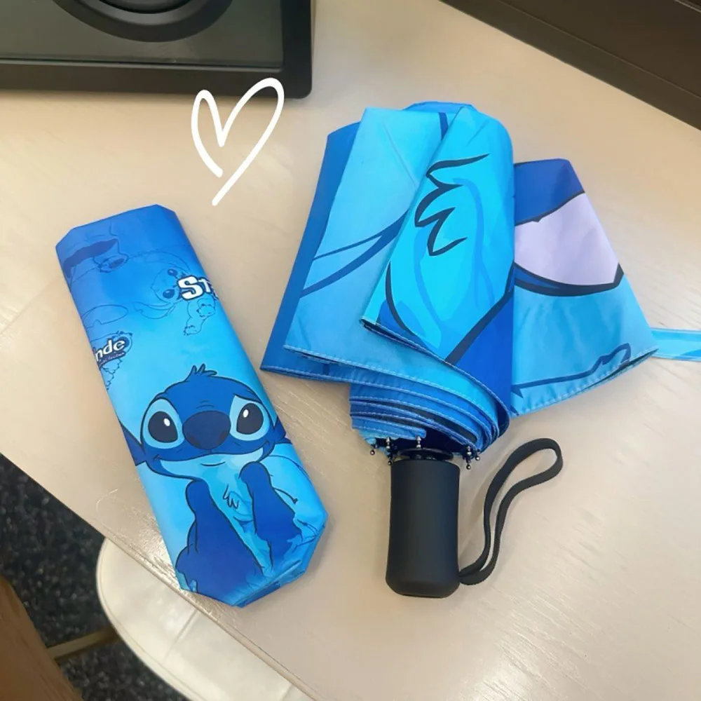 Stitch Cartoon Foldable Umbrella Kawaii Anime Sunny Rainy Umbrella Anti-Ultraviolet Manual Parasol Shelterwood Gift for Boy Girl