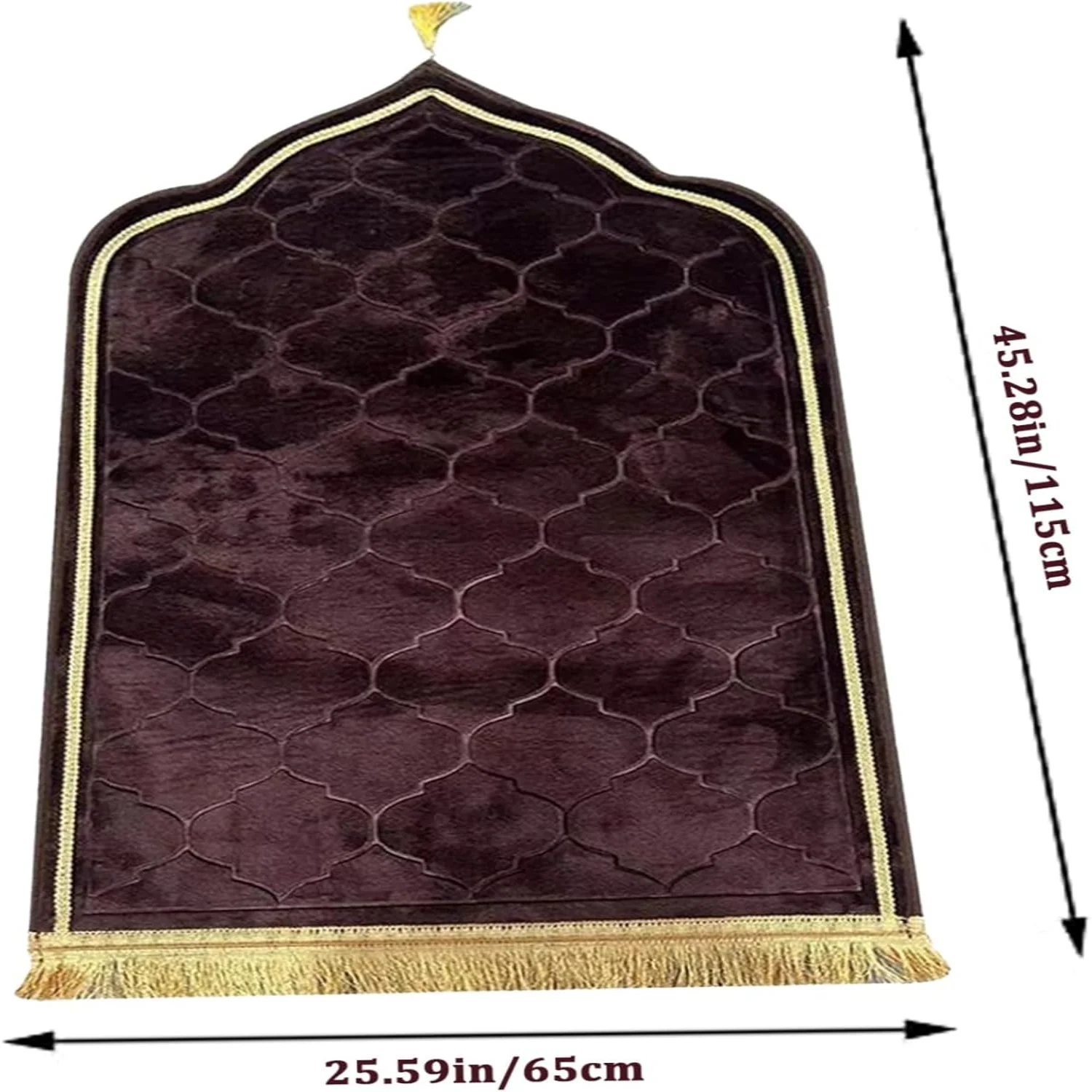 Soft Flannel Travel Prayer Mat 25.6 X 45 Inch - Irregular Arch-Shaped Portable Personalised Prayer Rug with Tassels - Ramadan Gi