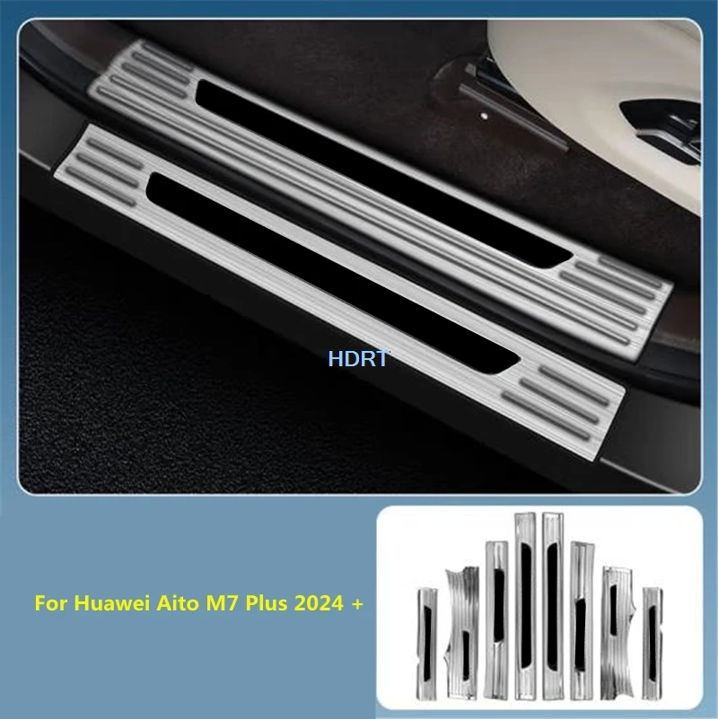 Car Style Door Sill Threshold Guard Scuff Welcome Pedal Cover Protector Decoration Accessories For Huawei Aito M7 Plus 2024 +