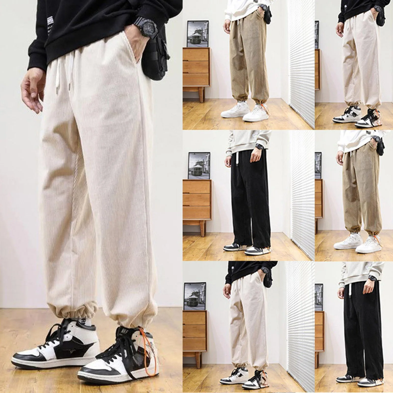 Men Spring And Summer Pant Casual All Solid Color Painting Cotton Linen Loose Trouser Fashion Beach Pockets Pant