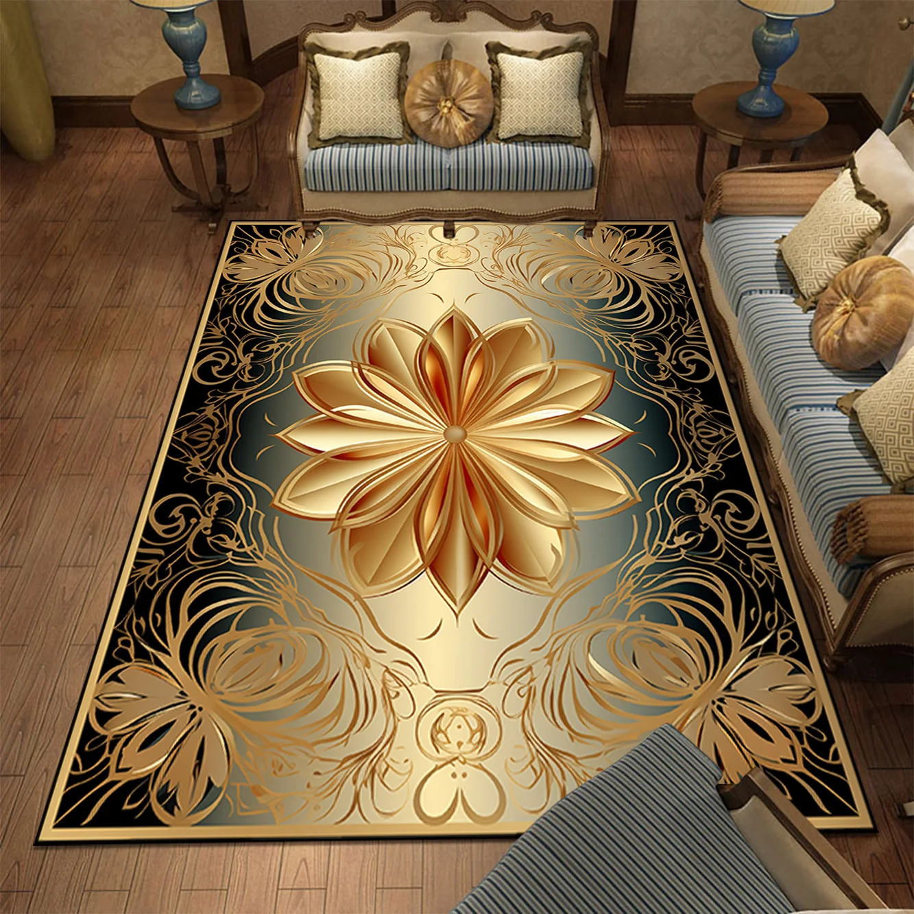 

Luxury Style Decoration Home Large Rug Easy Clean Golden Gorgeous Carpet for Living Room Non-slip Bedroom Soft Mat Customizable