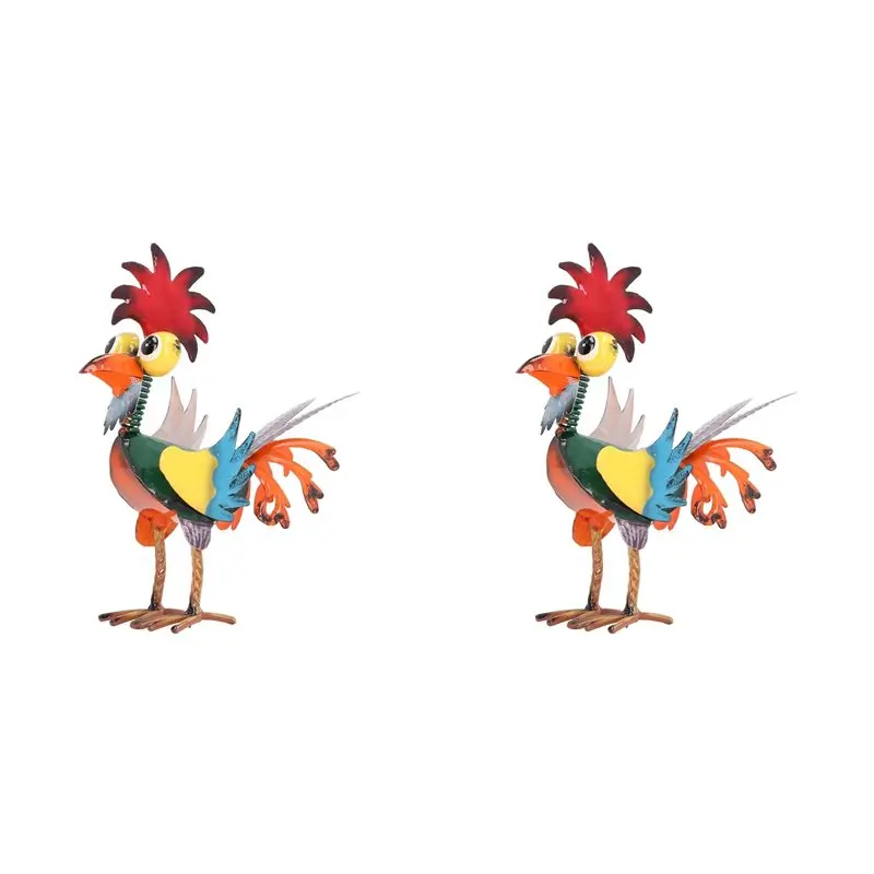 B08B-2X Outdoor Metal Rooster Yard Statue Decoration Rooster Decor Garden Statue Chicken Figurine Outdoor Decorations