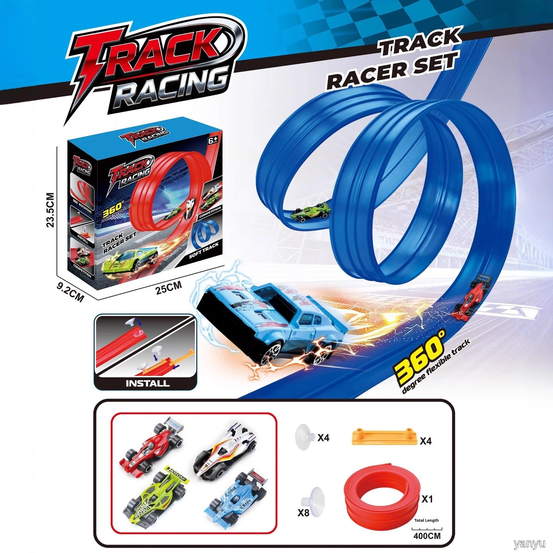 DIY assembly track for children and boys, aluminum alloy racing car, gravity inertia sliding track car toy