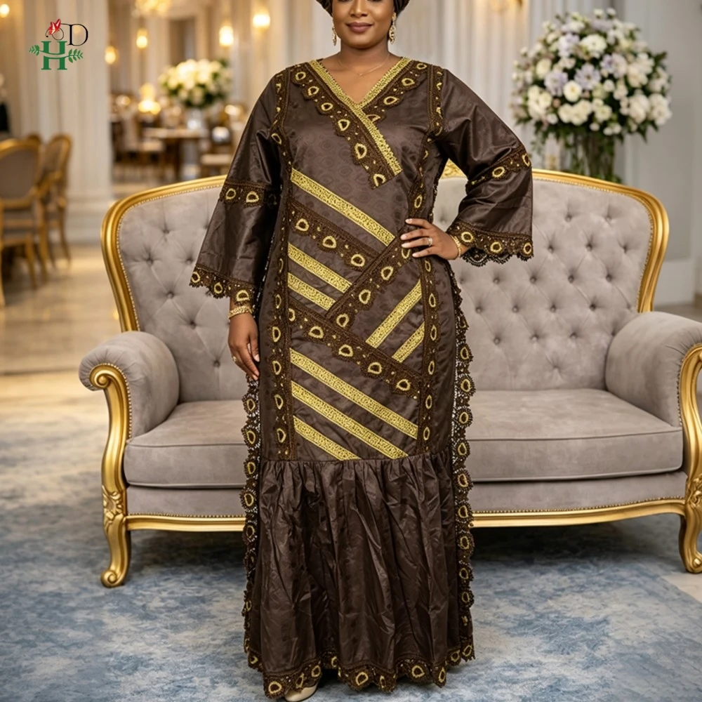H&D Party Wedding African Woman Clothing Bazin Riche Dresses on Clearance Sale African Dresses for Woman Turkey Dresses Boubou