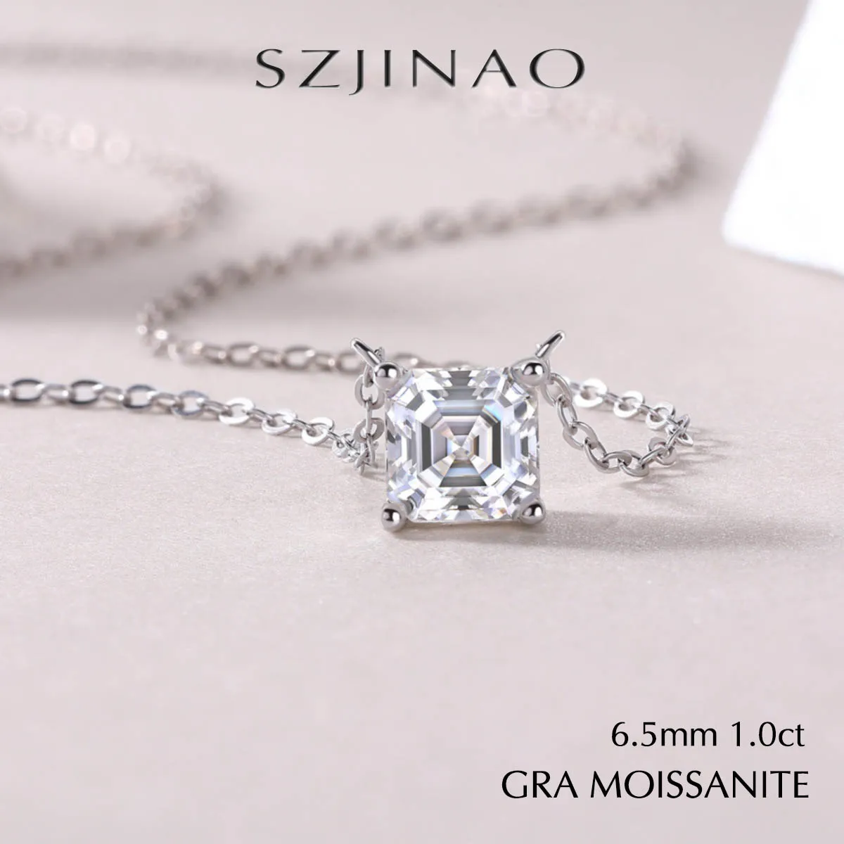 

6.5mm Asscher Cut Moissanite Necklace with GRA s925 Sterling Silver Clavicle Chain Pendant for Women Classic Versatile Jewelry