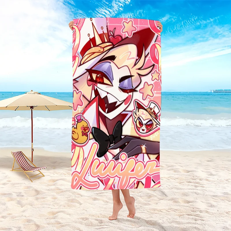 Lucifa Beach Towel-Pink Background Cartoon Devil Design, Anime Fans Gift for Beach Bath Towel Multi-size optional