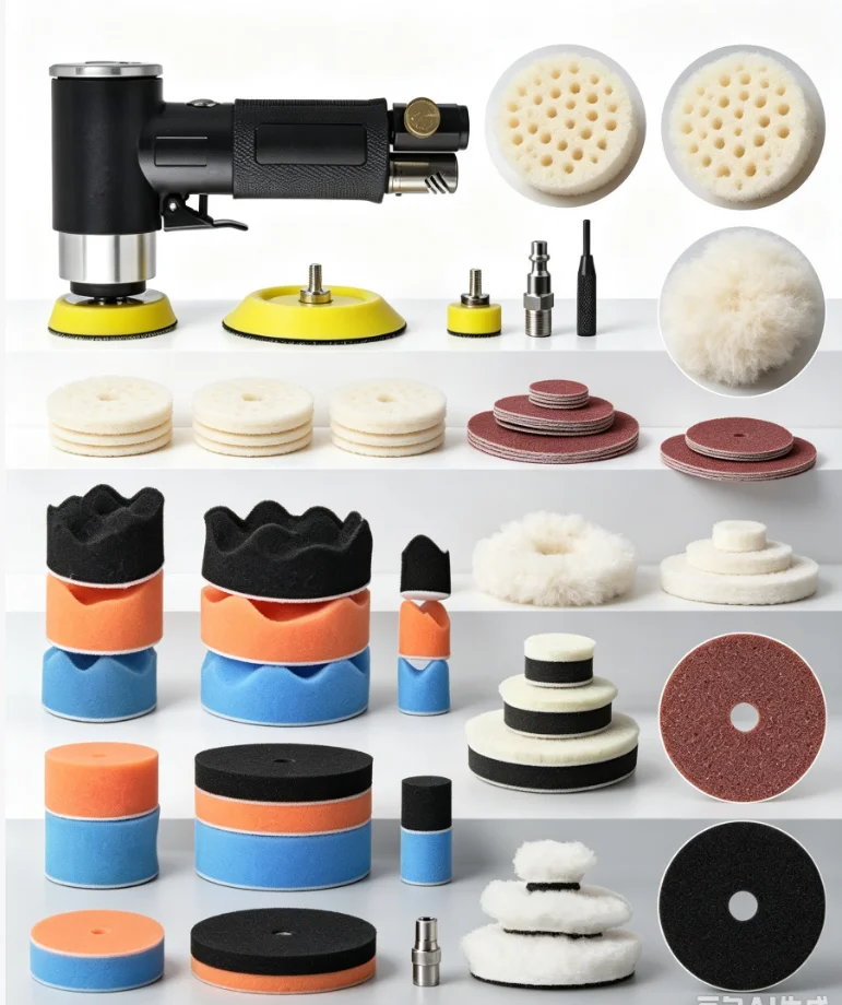48Pcs 2'' 3'' Mini Orbital Air Sander Pneumatic Polishing Grinding Machine Air Tools Buffer Dual Action Orbital Polisher for Car
