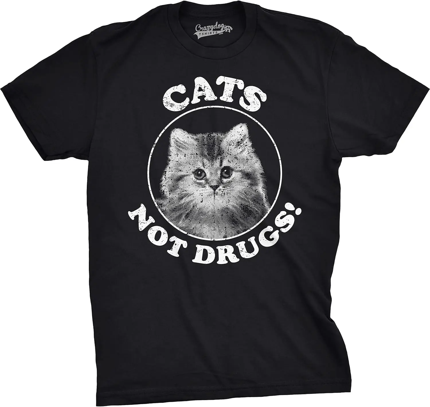 Mens Cats Not Drugs Funny Crazy Cat Person Anti Drug Meow Kitty T Shirt 100% Cotton Trendy Y2K Short-Sleeve Tee – Soft,