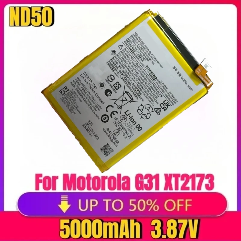 

For ND50 For Motorola G31 XT2173 G42 G62 5G XT2223-3 XT2223-2 XT2223-1 Mobile Phone Battery High-quality ND50 5000mAh Battery