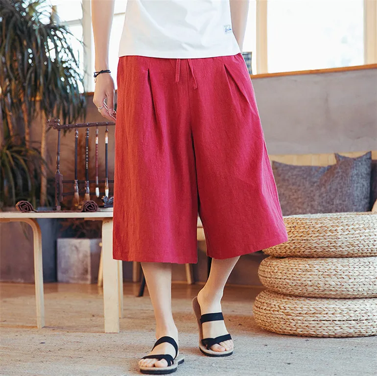 5XL 6xl 7xl Men's wide leg Crotch Harem Pants Summer cotton linen Trousers Plus Size Male streetwear Pants black white gray red