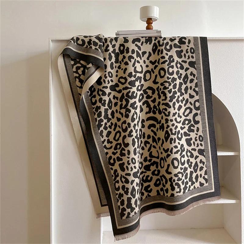 Winter Scarf Women Soft Cashmere Warm Pashmina Leopard Print Scarves Wraps Thick Shawl Bufandas Tassel Stoles Hijabs 180x65CM