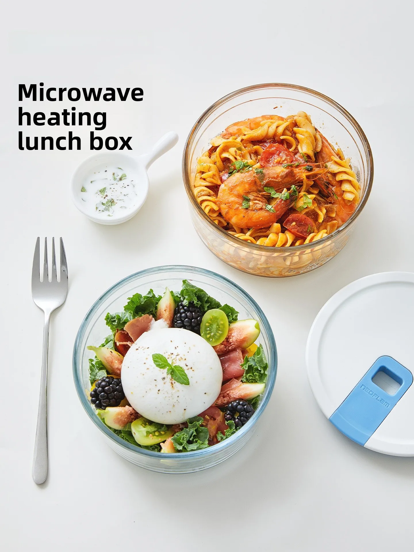 Neoflam Glass Food Container with Lid Microwave Safe Leakproof Lunch Box for Office Workers Square Shape Transparent Design view 4