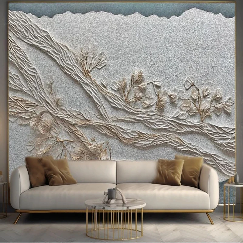 Mural de pared 3D personalizado, papel tapiz con foto de flor de ciruelo 3D en relieve dorado, sala de estar, TV, dormitorio, sofá, pared de fondo, decoración del hogar, fresco